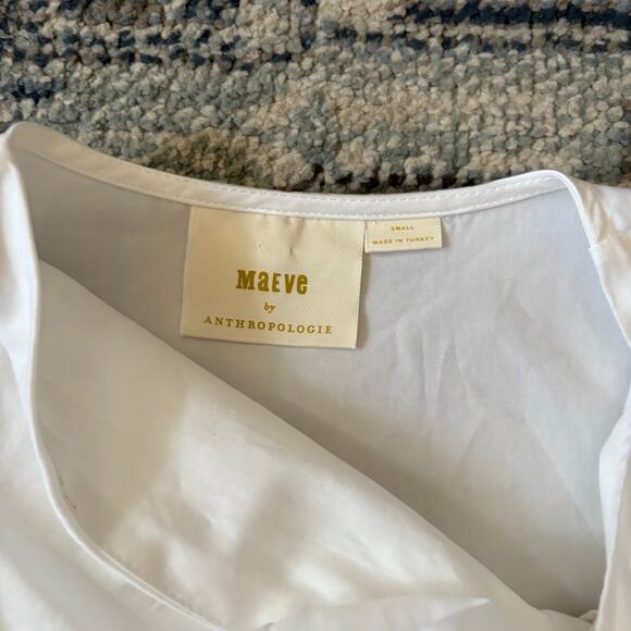 Anthropologie Maeve Poplin Double Tie White Long Sleeve Blouse - Picture 6 of 8